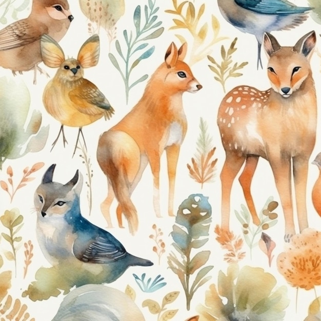 animal watercolor pettern