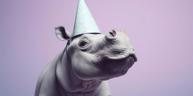 Animal with party hat on flat background ai generated