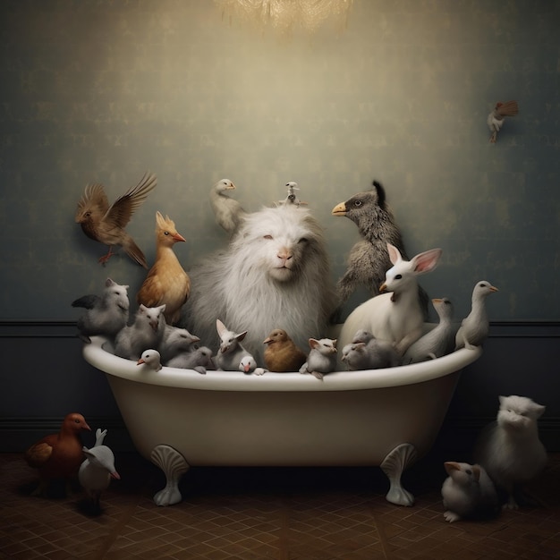 Animals Bathing in a Bathtub Generative AI