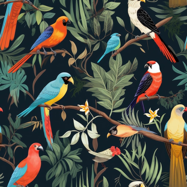 Animals birds natural diversity seamless pattern
