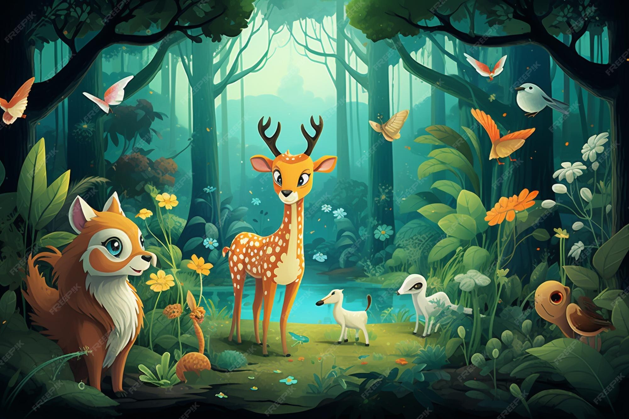 Premium AI Image | Animals cartoons in the forest illustration image