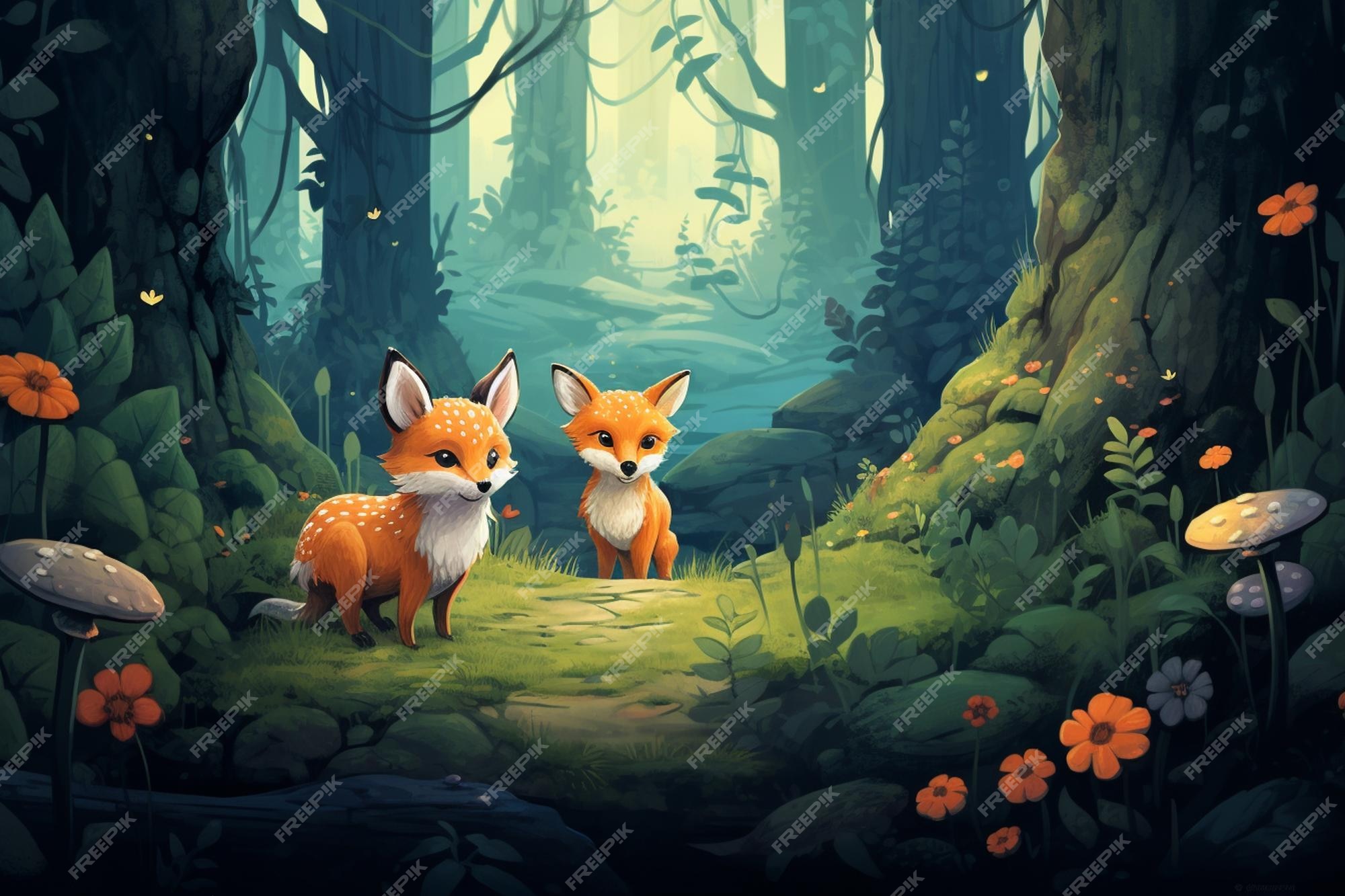 Premium AI Image | Animals cartoons in the forest illustration image
