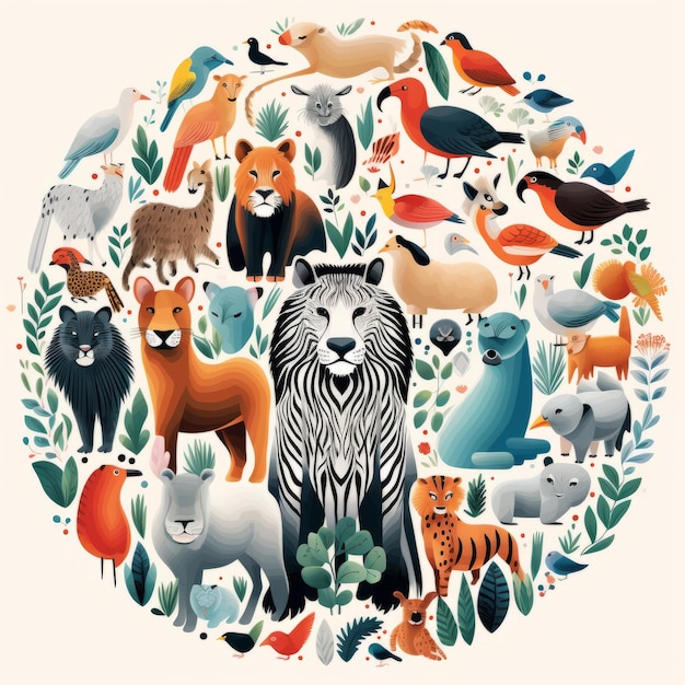 Photo animals in a circle vector illustration