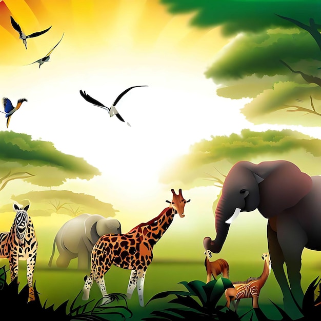 Animals in Forest and Jungle Wildlife Vector Diverse Animal Scenes