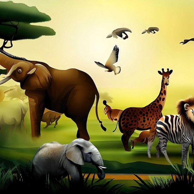 Animals in Forest and Jungle Wildlife Vector Diverse Animal Scenes