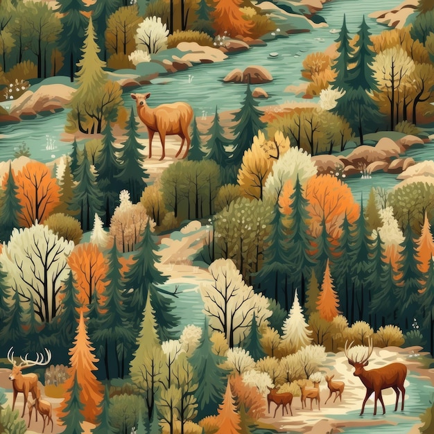 Animals forests unspoiled wilderness seamless pattern