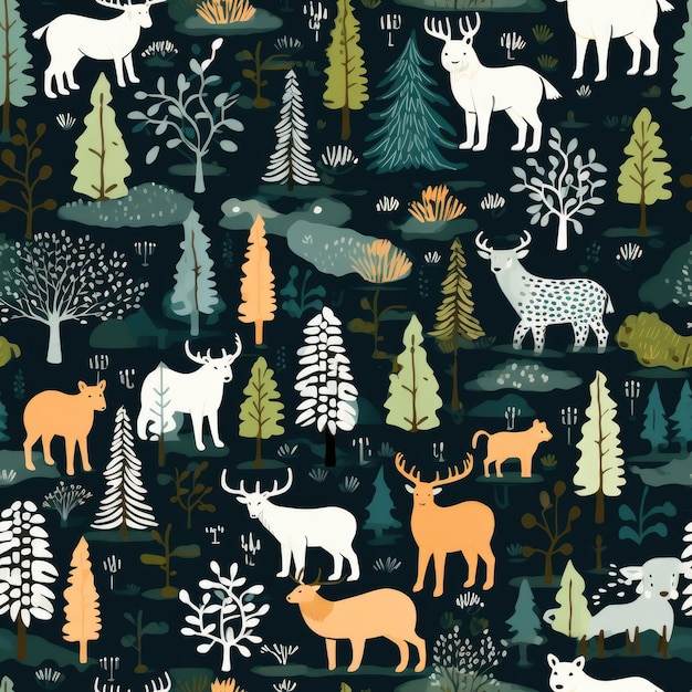 Animals forests untamed wilderness thrilling adventures seamless pattern