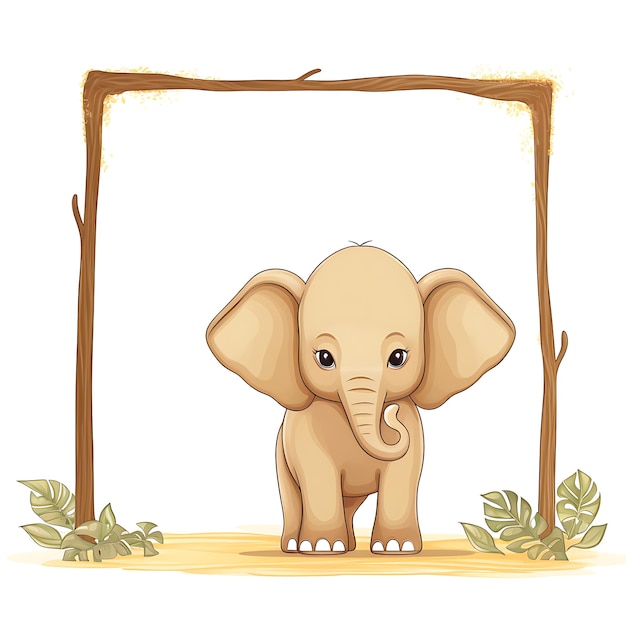 Animals Frame of Charming Giant Baby Elephant Shaped to Resemble an 2D cute creative design