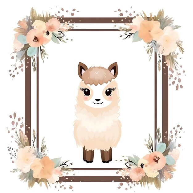 Animals Frame of Fluffy Baby Llama Designed in the Shape of the Fluf 2D cute creative design