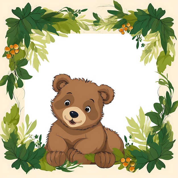 Photo animals frame of fluffy grizzly bear cub mimicking the fluffiness of 2d cute creative design