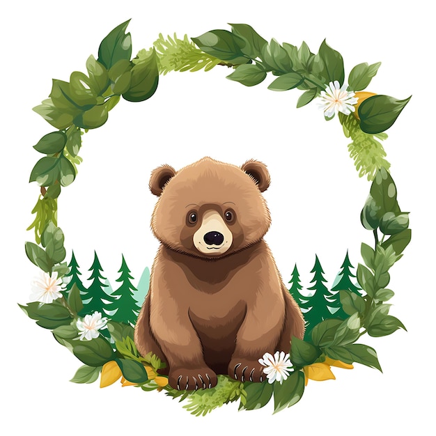 Animals Frame of Fluffy Grizzly Bear Cub Mimicking the Fluffiness of 2D cute creative design