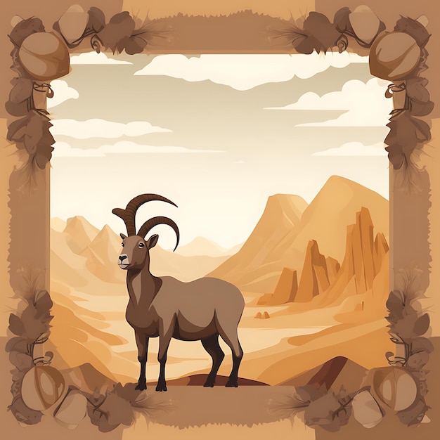 Animals Frame of Mischievous Horned Bighorn Lamb Embodying Playfulne 2D cute creative design