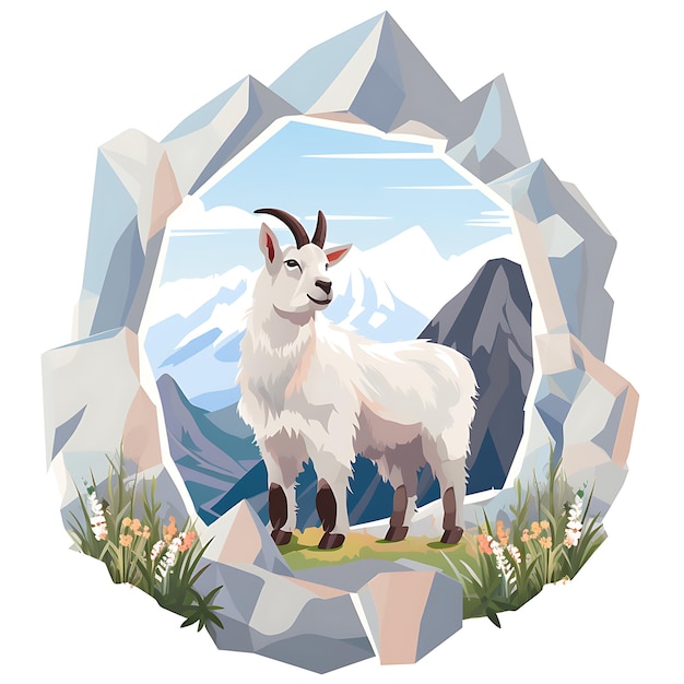산 염소 아이의 동물 프레임 유쾌한 산 Dwelli 2D 귀여운 창의적인 디자인을 개발