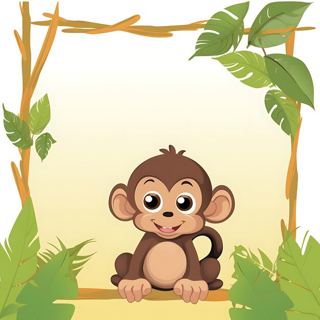 Animals Frame of Sweet Chimpanzee Infant Taking the Shape of a Sweet 2D cute creative design