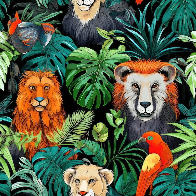 Animals jungle exotic seamless pattern