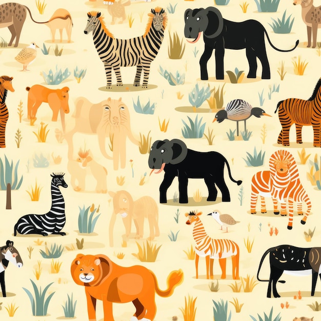 Animals savannah adventure seamless pattern