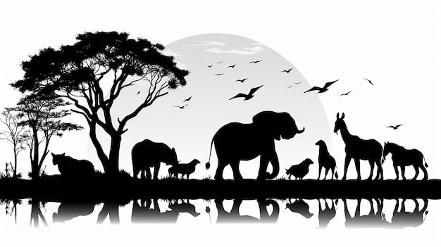 Photo animals silhouette in black color