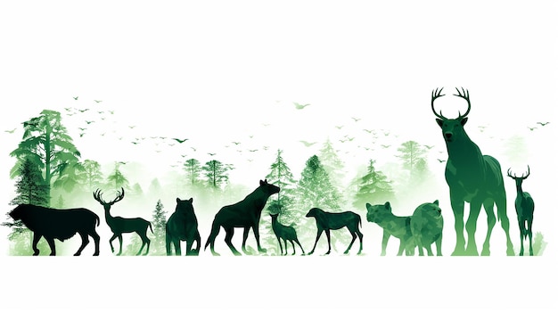 Photo animals silhouette in green color