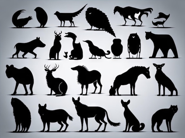 Photo animals silhouettes on white background ai generative