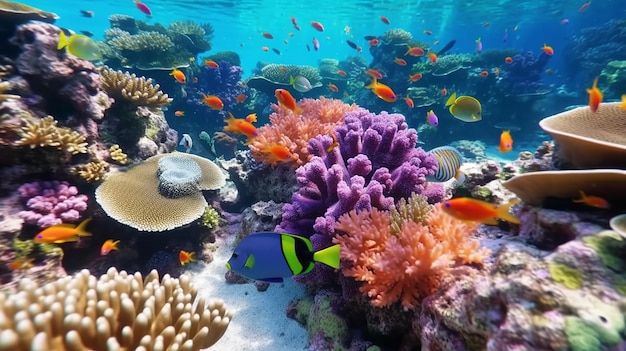 Photo animals of the underwater sea world ecosystem colorful tropical fish life in the coral reef