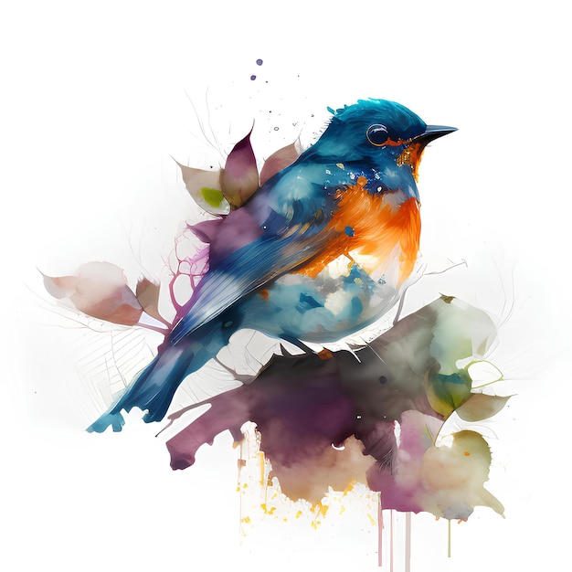 animals watercolor painting cuted bird