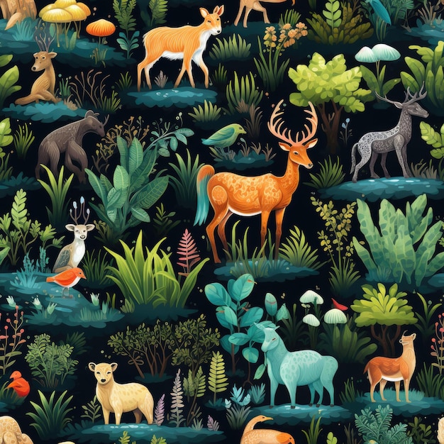 Animals wildlife natural ecosystems seamless pattern