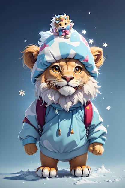 Animals in winter attire lion