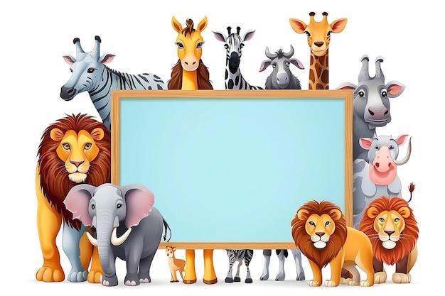 Animals with blank placard frame for copyspace