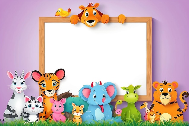 Animals with blank placard frame for copyspace