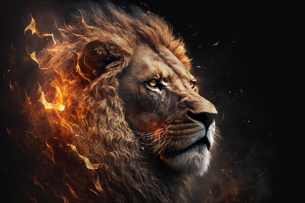 Animals with the power of blazing fire lion Generative AI