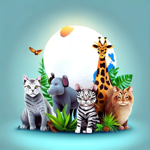 Animals with World World Animals Day Presents