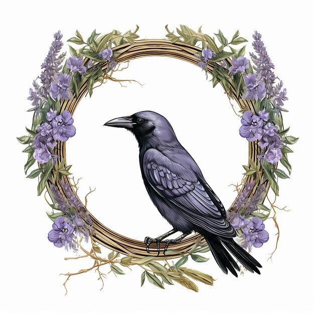 Photo animals in the wreath frame illustration of lavenders