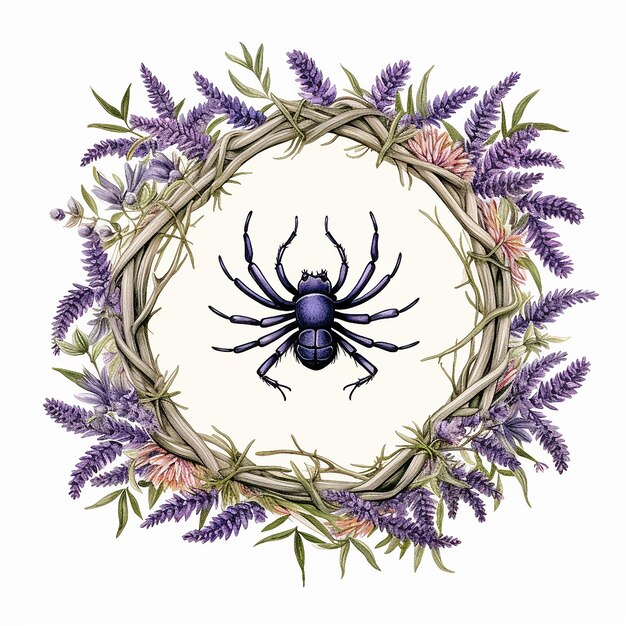 Photo animals in the wreath frame illustration of lavenders