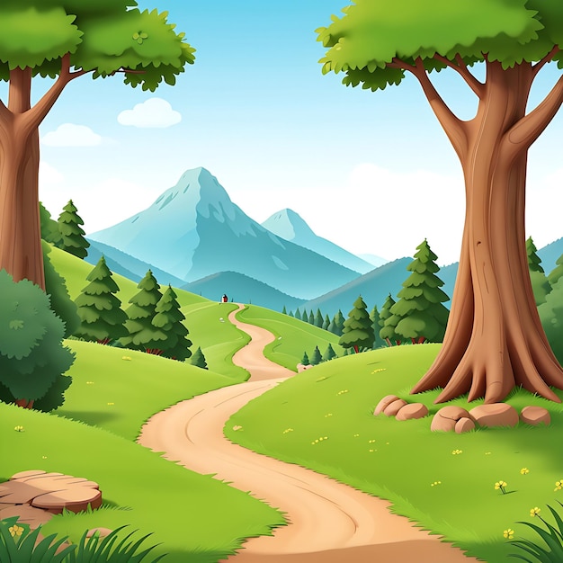 Animate Cartoon Forest Road Landscape Generated Ai