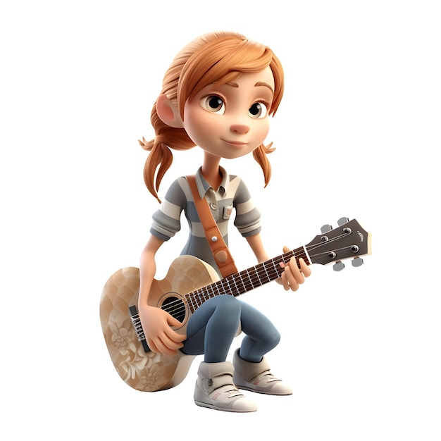 Animated 3D Girl Musician Creating Sweet Sounds Isolated on white background