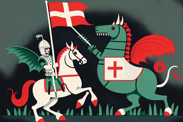 Photo an animated cartoon depiction of a knight and a dragon on st george's day