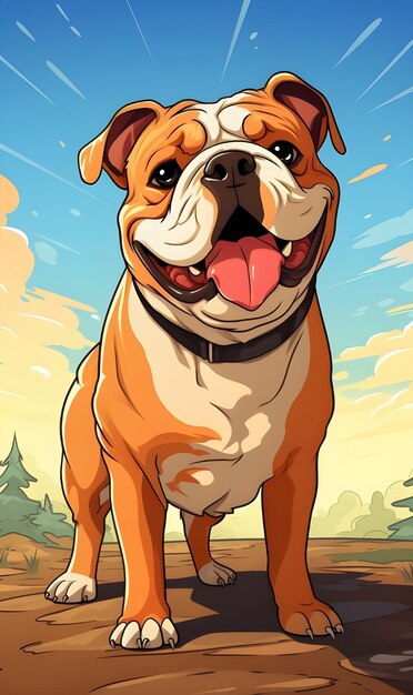 Foto illustrazione di un bulldog su una carta flash di cartoni animati