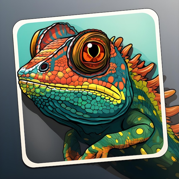 Animated cartoon flash card illustration of a Chameleon lizard