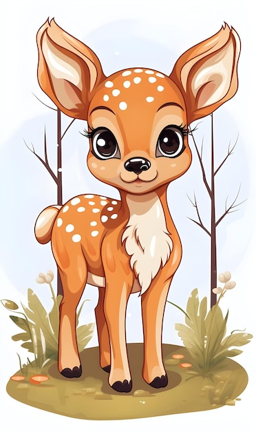 Photo animated cartoon flash card illustration of a cute deer