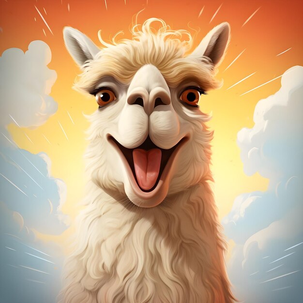 Photo animated cartoon flash card illustration of a cute llama