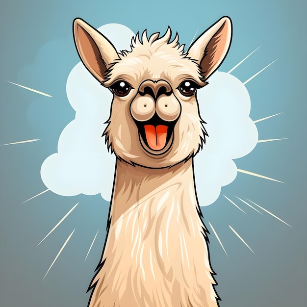Photo animated cartoon flash card illustration of a cute llama