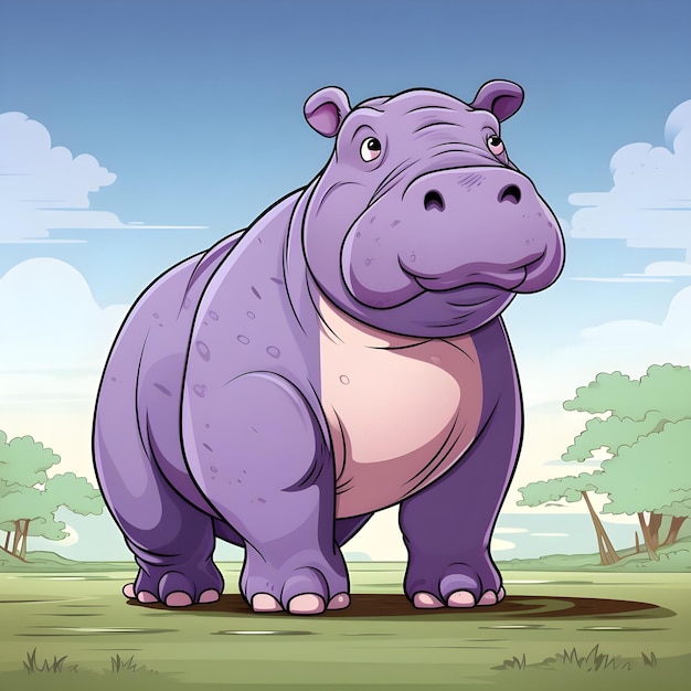 Photo animated cartoon flash card illustration of a mighty hippo