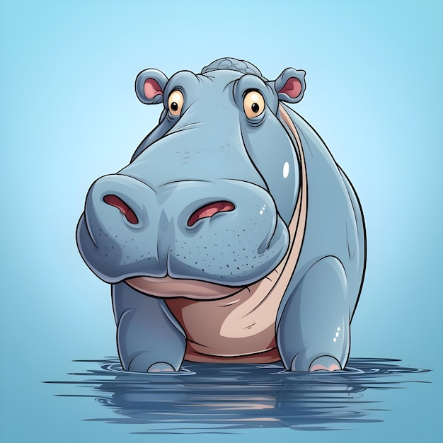 Animated cartoon flash card illustration of a mighty hippo