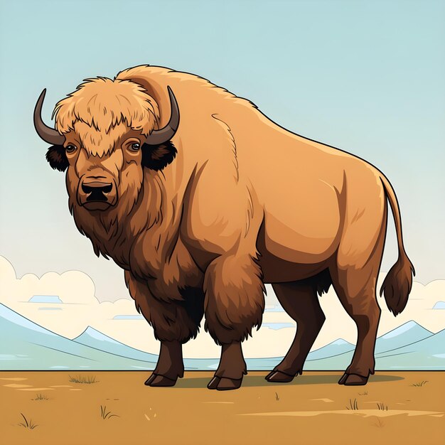 Photo animated cartoon flash card illustration of a wild bison