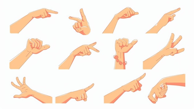 Photo animated cartoon woman hand gesture illustration set hand gesture icons for touch direction press and attention