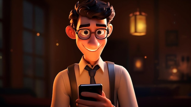 Animated character using the cell phone