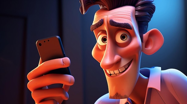 Animated character using the cell phone