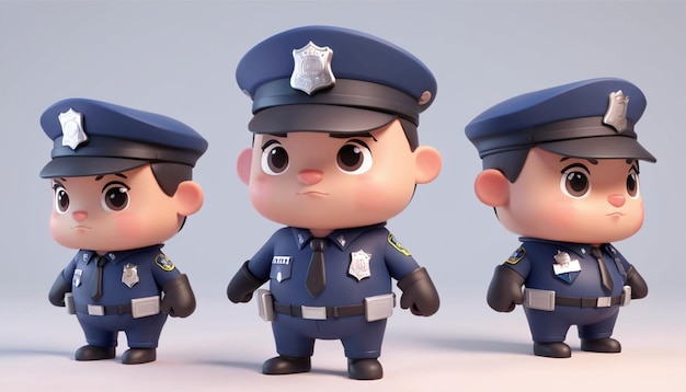 사진 경찰관으로 옷을 입은 애니메이션 캐릭터들은 매력적이고 기발한 디자인을 가지고 있습니다.