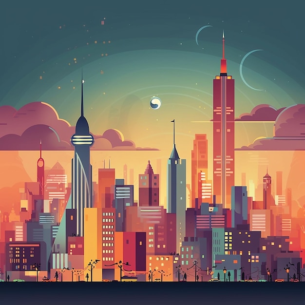 animated city illustration 8K HD