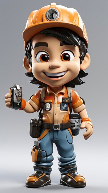 Photo animated construction worker character with tools